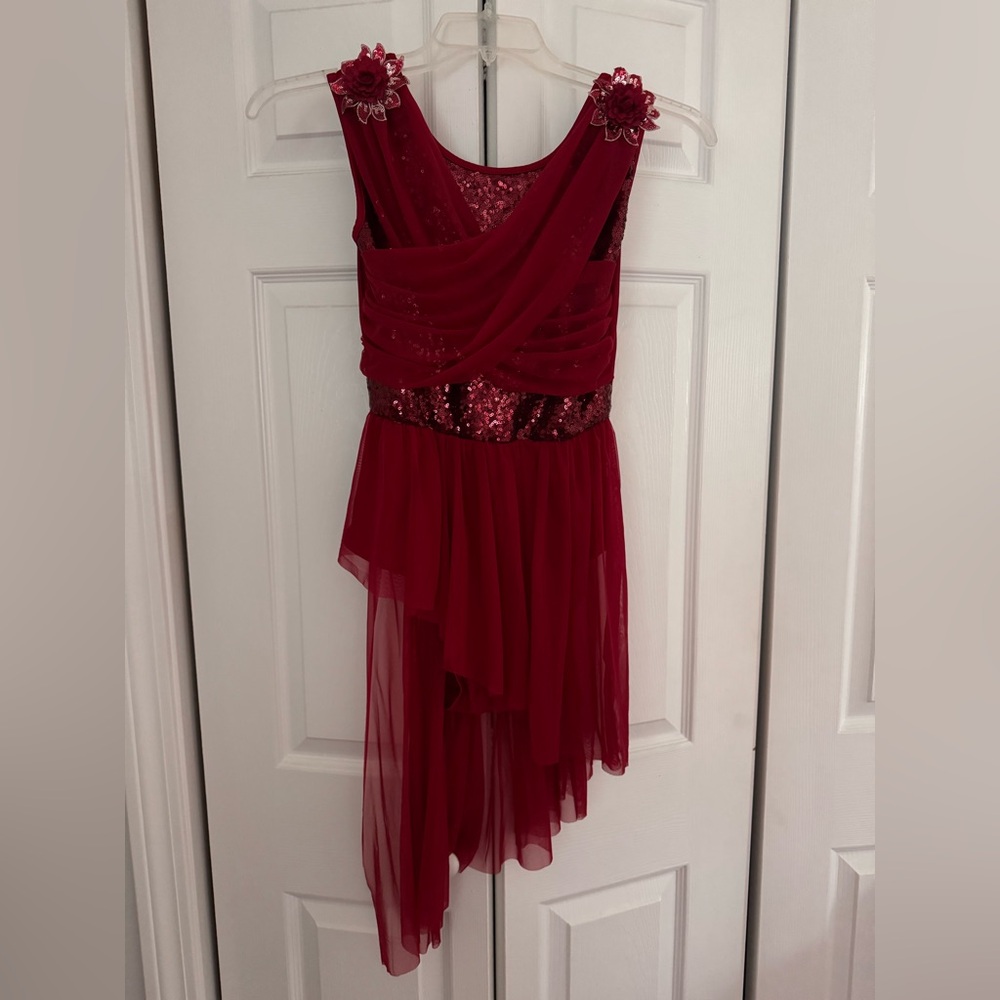 Girls Red Sequin & Chiffon Skating Dress
